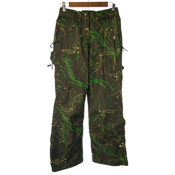 Salomon Snowlicious Women's Green Printed Cargo Clima Pro Snow Pants Size Small - Picture 2 of 13